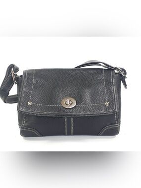 GUC COACH BLACK HAMILTON FLAP FRONT TURNLOCK SHOULDER/CROSSBODY BAG